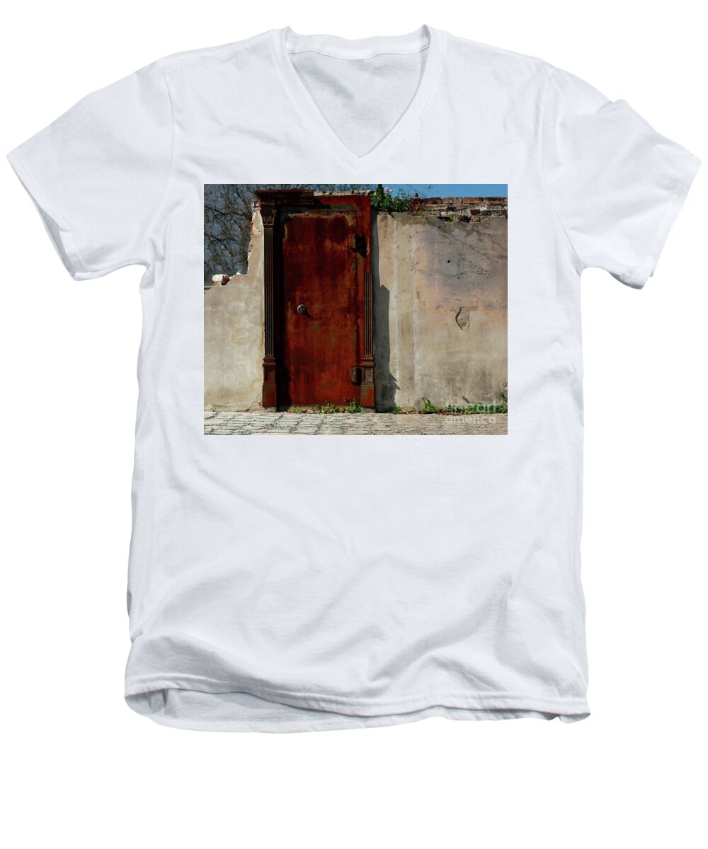 Doors Men's V-Neck T-Shirt featuring the photograph Rustic Ruin by Lori Mellen-Pagliaro