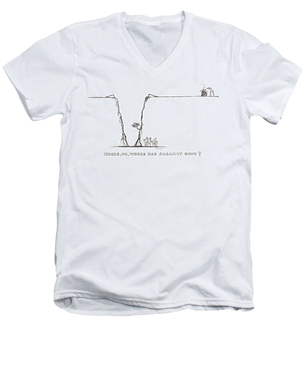 Rocket Men's V-Neck T-Shirt featuring the drawing Sagacity by R Allen Swezey