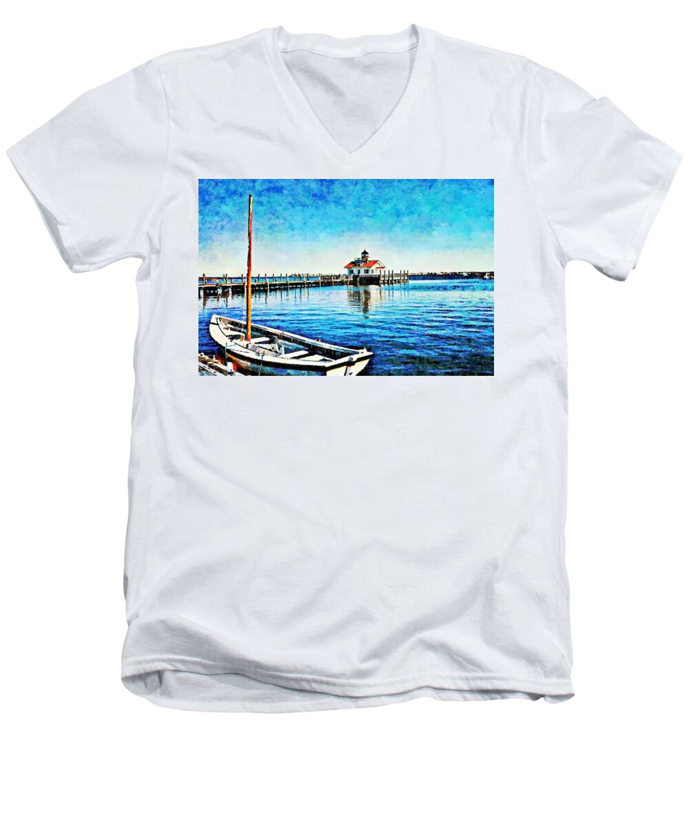 Docked Sailboat Men's V-Neck T-Shirt featuring the painting Sail Away by Joan Reese