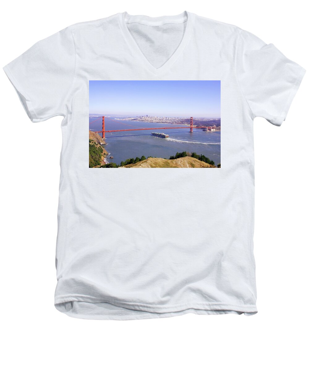  Golden Gate Men's V-Neck T-Shirt featuring the photograph San Francisco - City by the Bay by Art Block Collections
