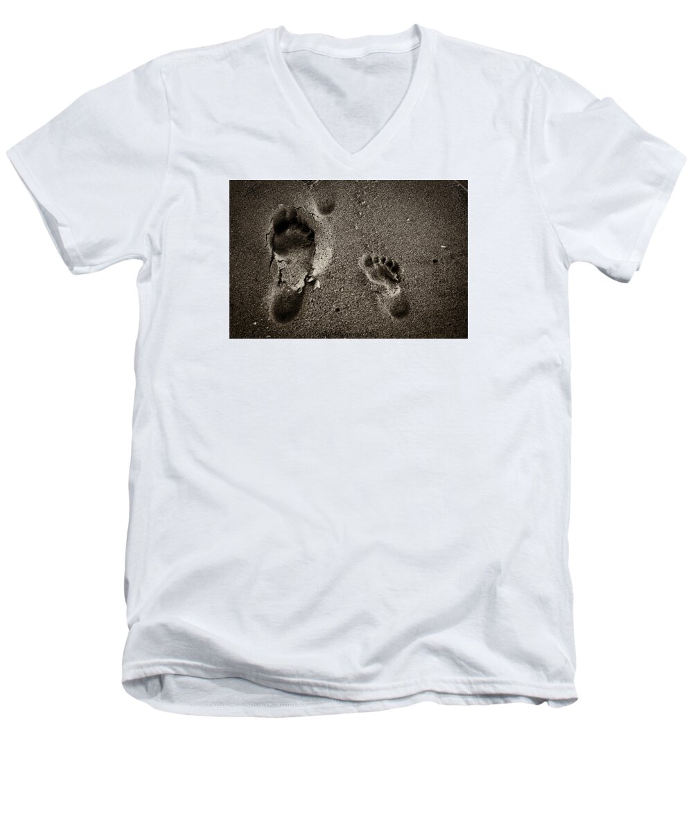 Sand Men's V-Neck T-Shirt featuring the photograph Sand Feet by Lora Lee Chapman