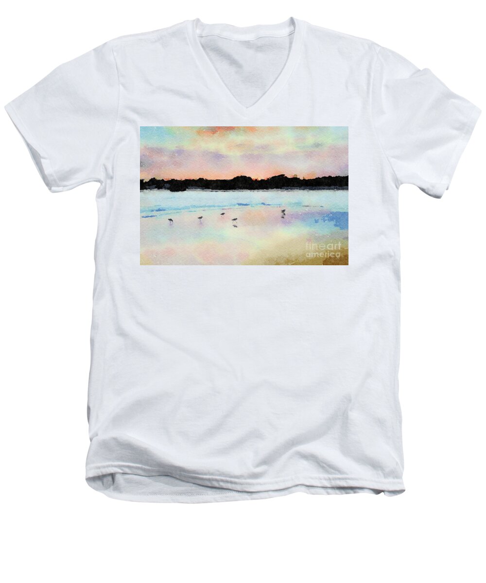 Myrtle Beach Men's V-Neck T-Shirt featuring the digital art Sandpipers by Betty LaRue