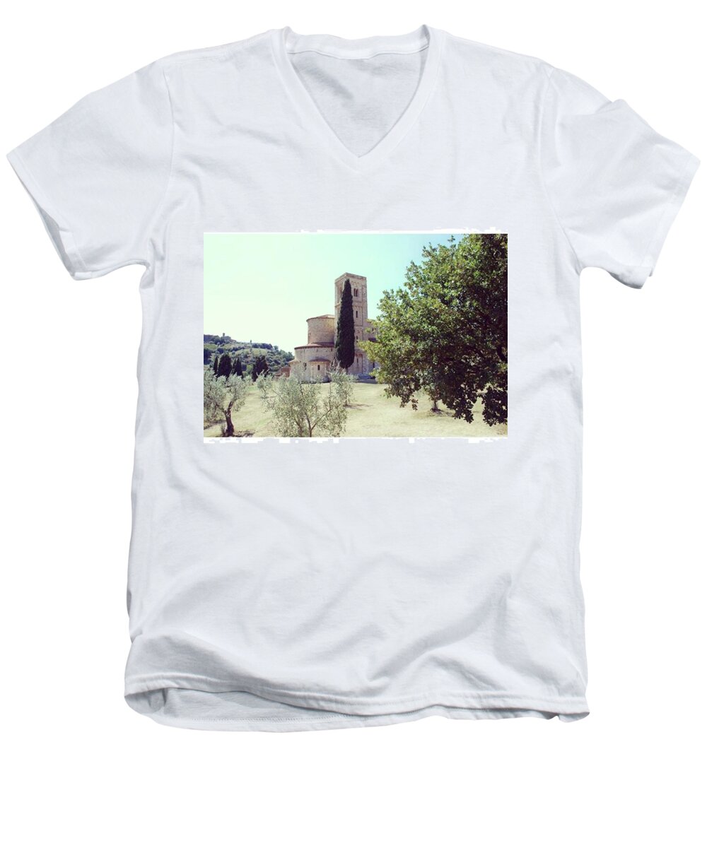 Sant'antimo Men's V-Neck T-Shirt featuring the photograph Abbey of Sant'Antimo by Fabio Caironi