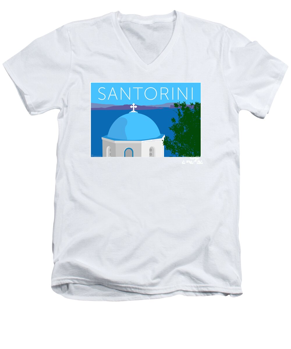 Santorini Men's V-Neck T-Shirt featuring the digital art Santorini Dome - Blue by Sam Brennan