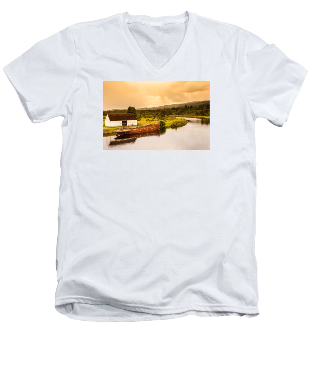 Lake Men's V-Neck T-Shirt featuring the photograph Scottish Loch 2 by Kathleen McGinley