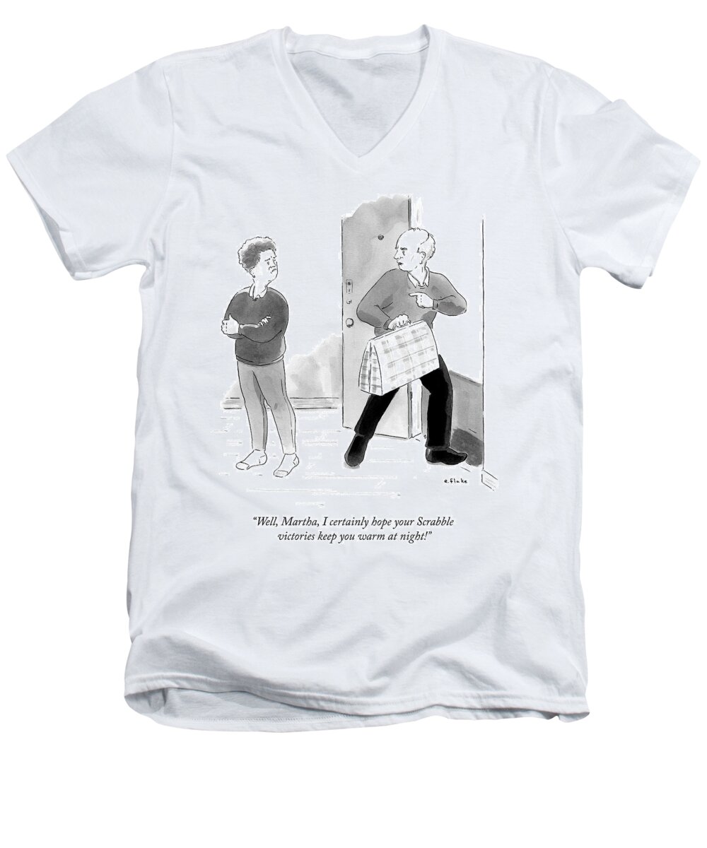 well Men's V-Neck T-Shirt featuring the drawing Scrabble victories by Emily Flake