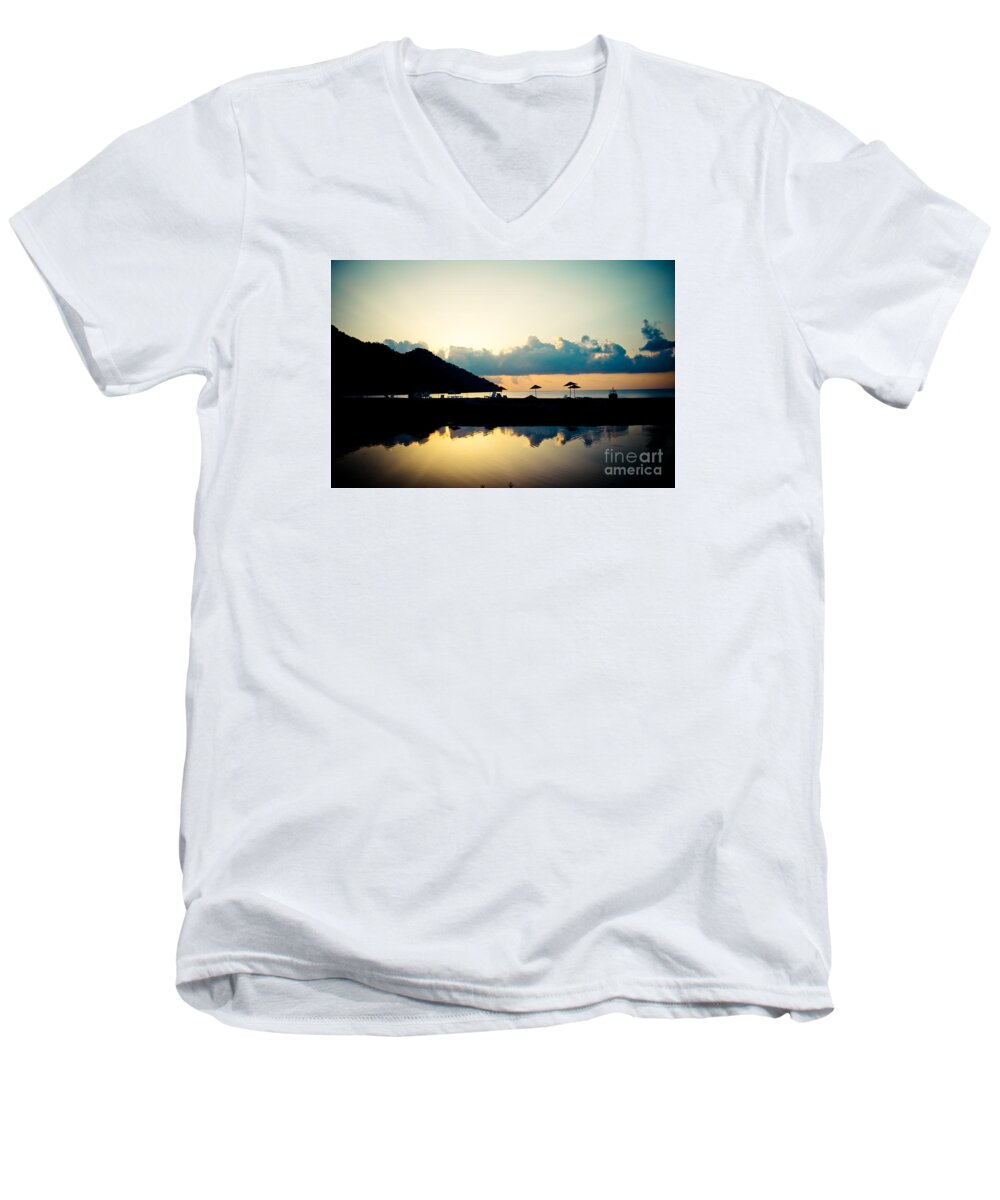 Water Men's V-Neck T-Shirt featuring the photograph Seascape Sunrise Sea And Clouds by Raimond Klavins