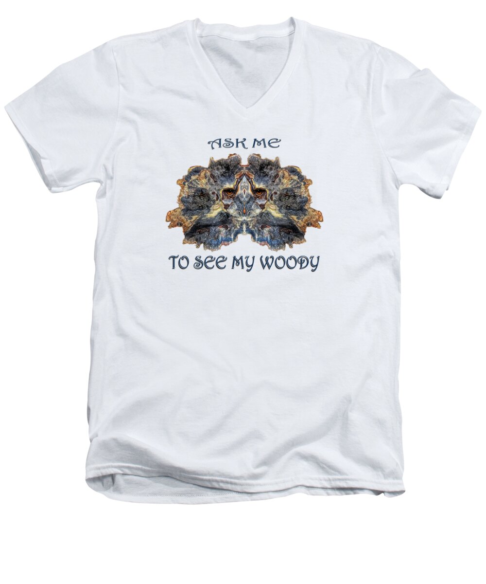 Woody Men's V-Neck T-Shirt featuring the digital art See My Woody by Rick Mosher