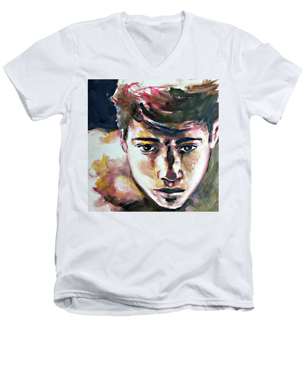 Eyes Men's V-Neck T-Shirt featuring the painting Self Portrait 2016 by Rene Capone
