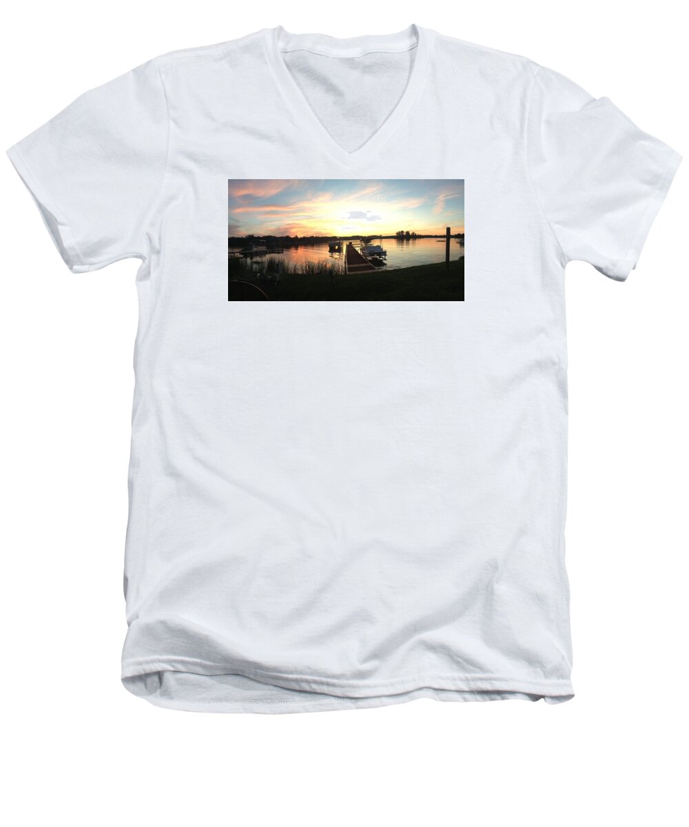 Lake Men's V-Neck T-Shirt featuring the photograph Serene Sunset by Rebecca Wood
