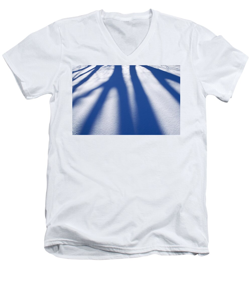Nature Men's V-Neck T-Shirt featuring the photograph Shadows on the Snow by Larry Ricker