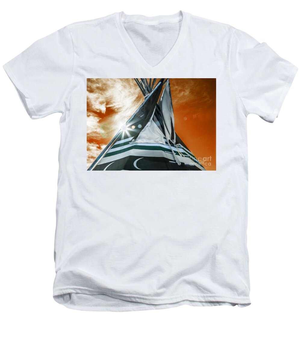 Rbbroussard Men's V-Neck T-Shirt featuring the photograph Shamans Tipi by Roselynne Broussard