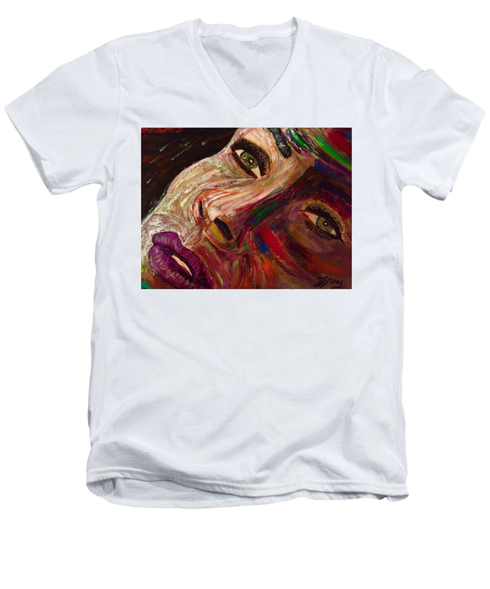 Landscape Men's V-Neck T-Shirt featuring the painting She Waits by Deborah Stanley