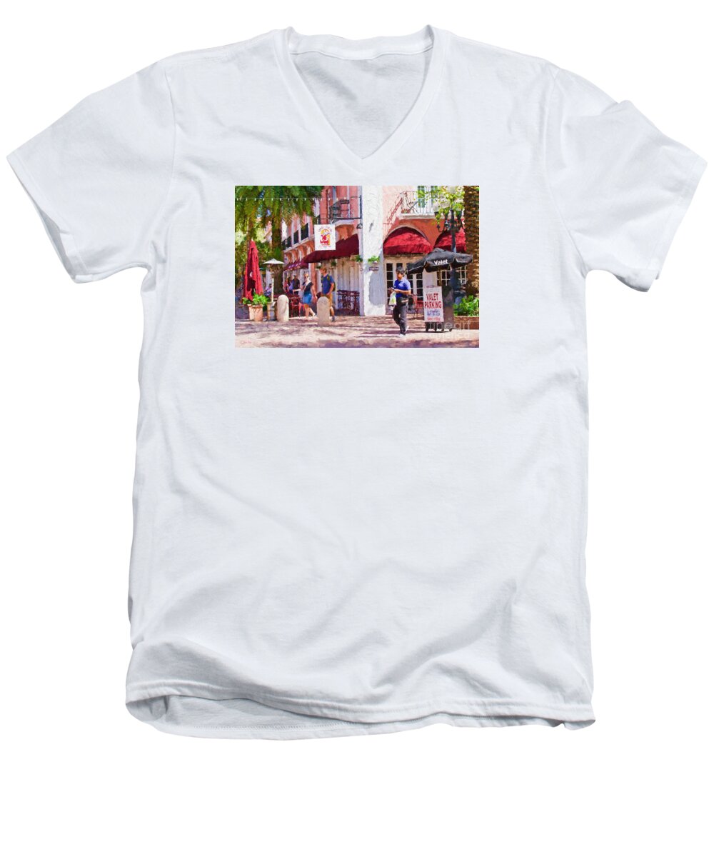 Cafes Men's V-Neck T-Shirt featuring the painting Shop Til you Drop by Judy Kay