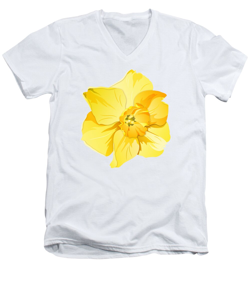 Daffodil Men's V-Neck T-Shirt featuring the digital art Short Trumpet Daffodil in Yellow by MM Anderson