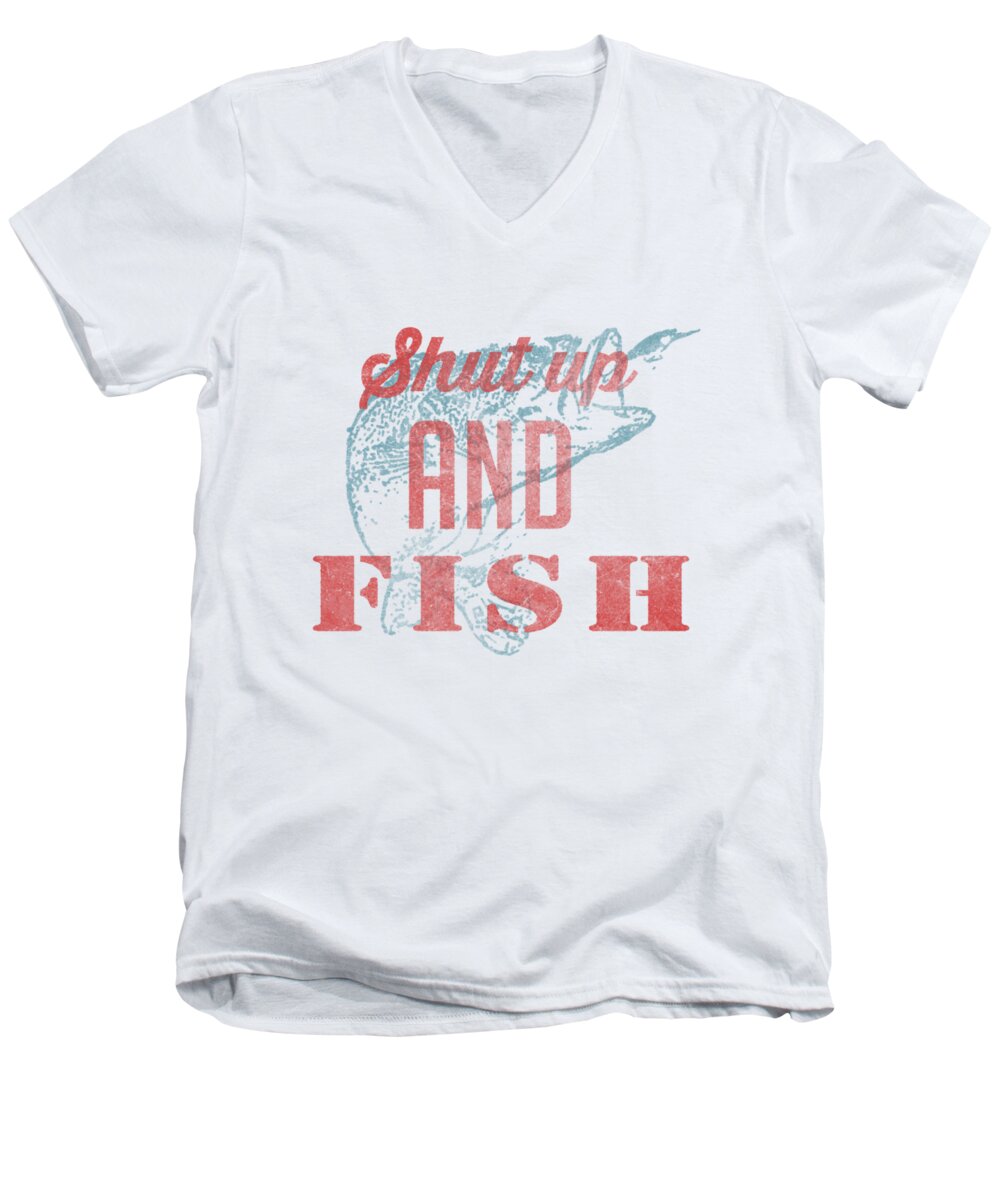 Shut Men's V-Neck T-Shirt featuring the digital art Shut Up and Fish by Edward Fielding