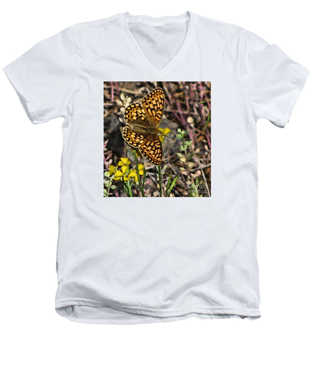 Butterfly Men's V-Neck T-Shirt featuring the photograph Silver-Bordered by Steven Parker