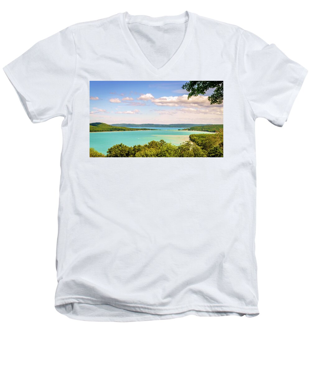 America Men's V-Neck T-Shirt featuring the photograph Sleeping Bear Dunes National Lakeshore by Alexey Stiop