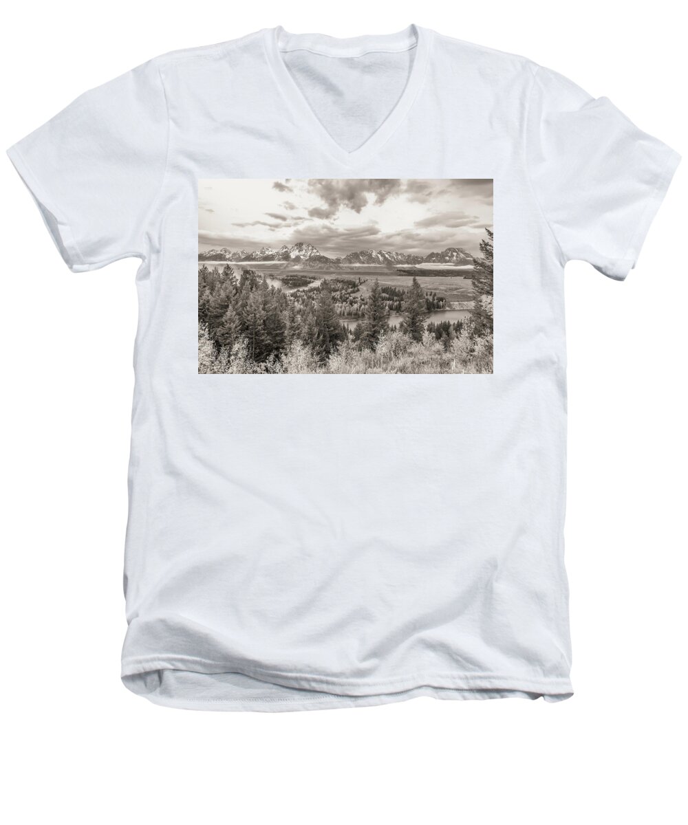 Adventure Men's V-Neck T-Shirt featuring the photograph Snake River Overlook Grand Teton by Scott McGuire