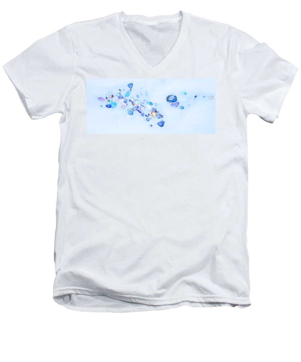 Theresa Tahara Men's V-Neck T-Shirt featuring the photograph Snow Pebbles Abstract by Theresa Tahara