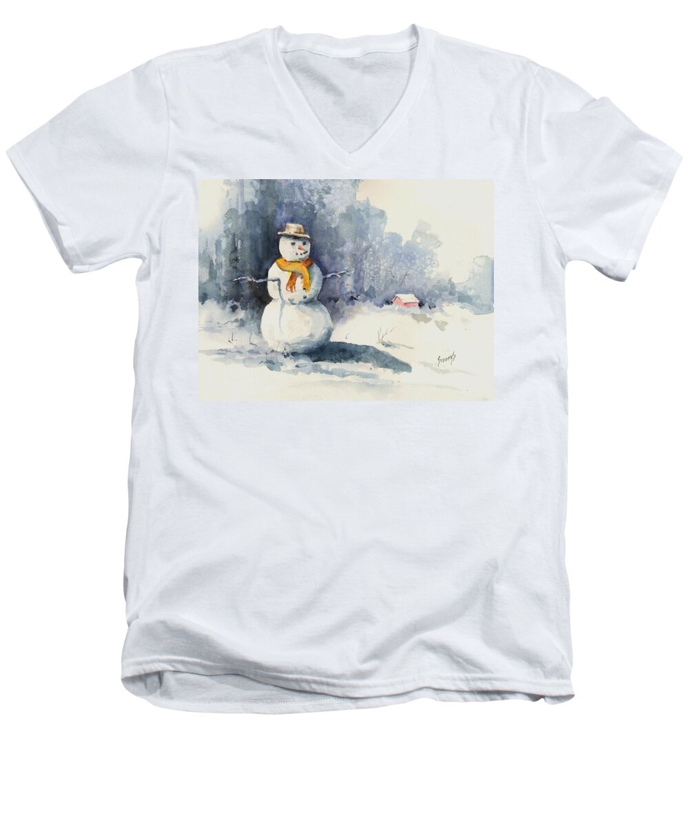 Snow Men's V-Neck T-Shirt featuring the painting Snowman by Sam Sidders