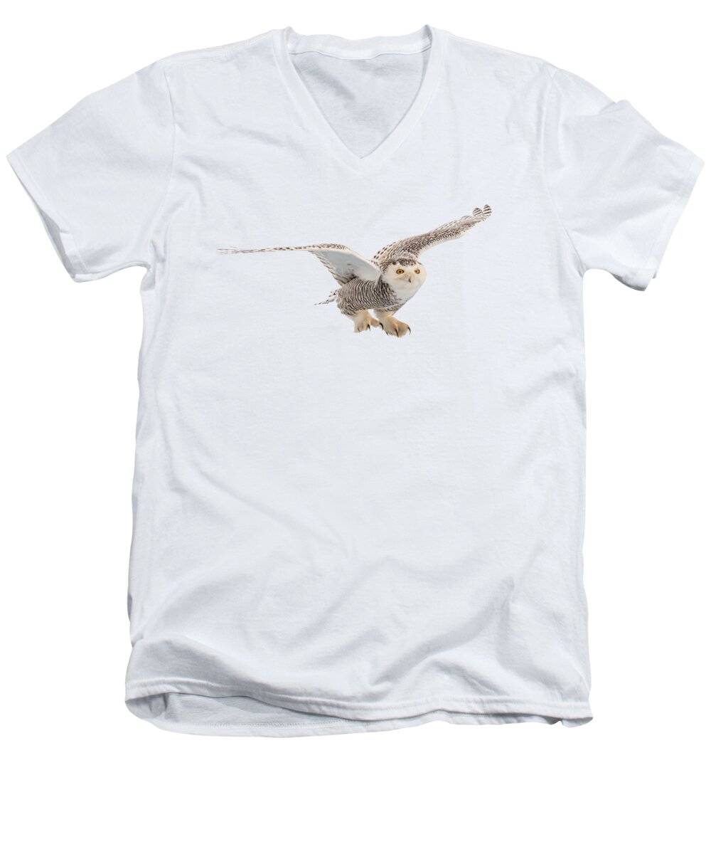 Snowy Men's V-Neck T-Shirt featuring the photograph Snowy Owl t-shirt mug graphic by Everet Regal