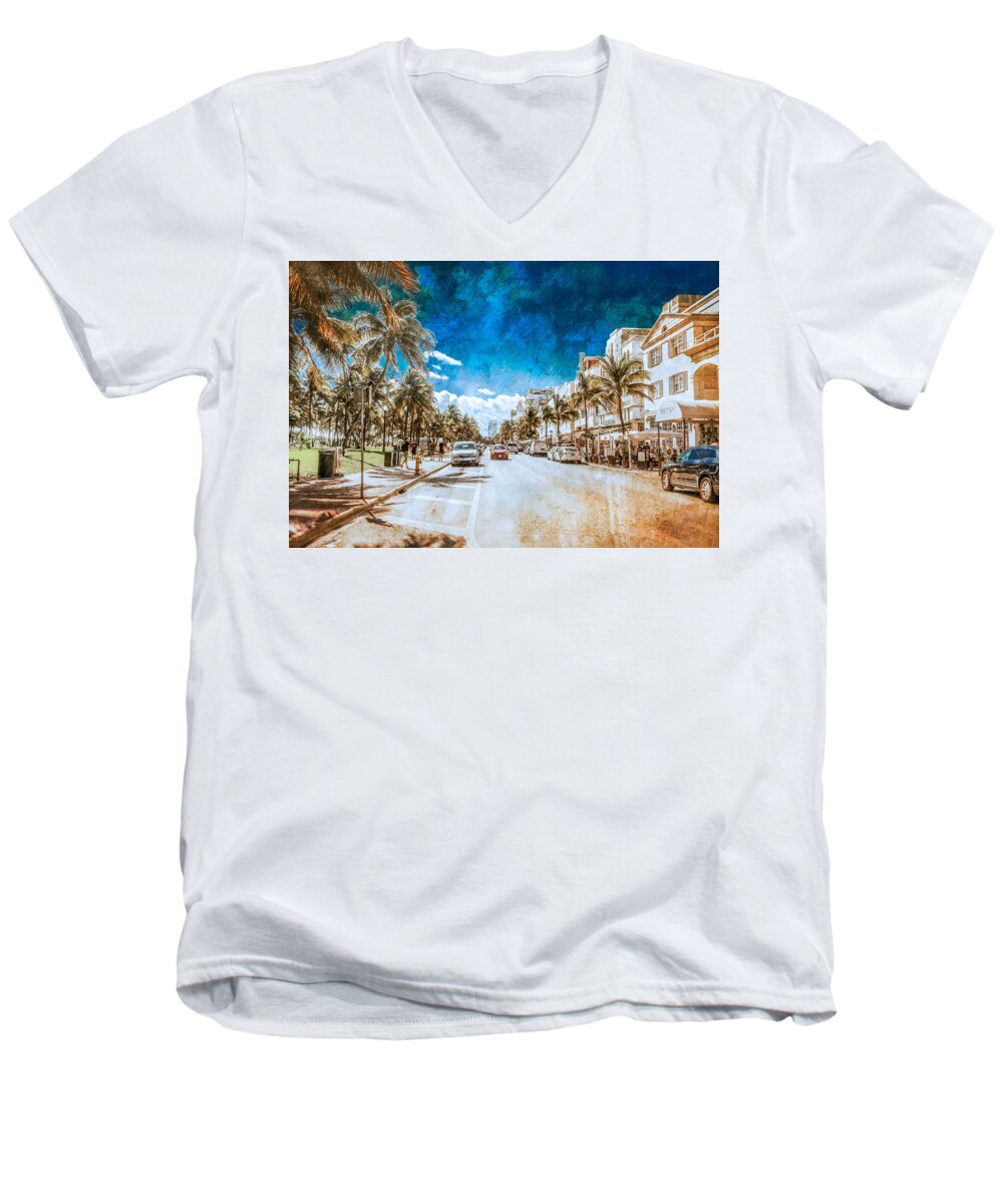 2015 Men's V-Neck T-Shirt featuring the photograph South Beach Road by Melinda Ledsome