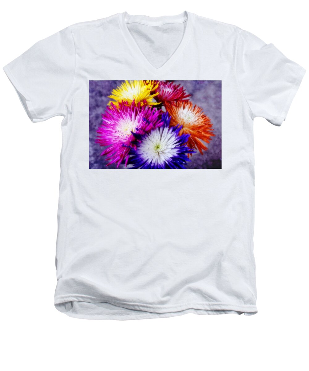 Flowers Men's V-Neck T-Shirt featuring the photograph Spider Mums by Joan Bertucci