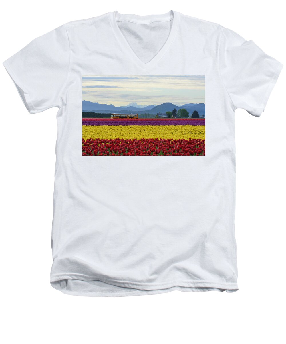 Spring Men's V-Neck T-Shirt featuring the digital art Spring in Skagit Valley by Michael Lee