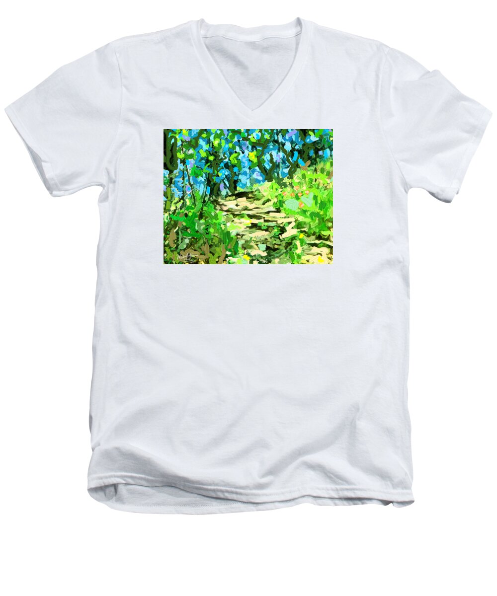 Landscape Men's V-Neck T-Shirt featuring the painting Spring Wood Path by Michael A Klein