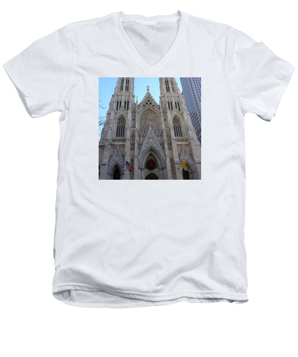 St. Patrick's Cathedral Men's V-Neck T-Shirt featuring the photograph St Patrick's Cathedral, NYC by Melinda Saminski