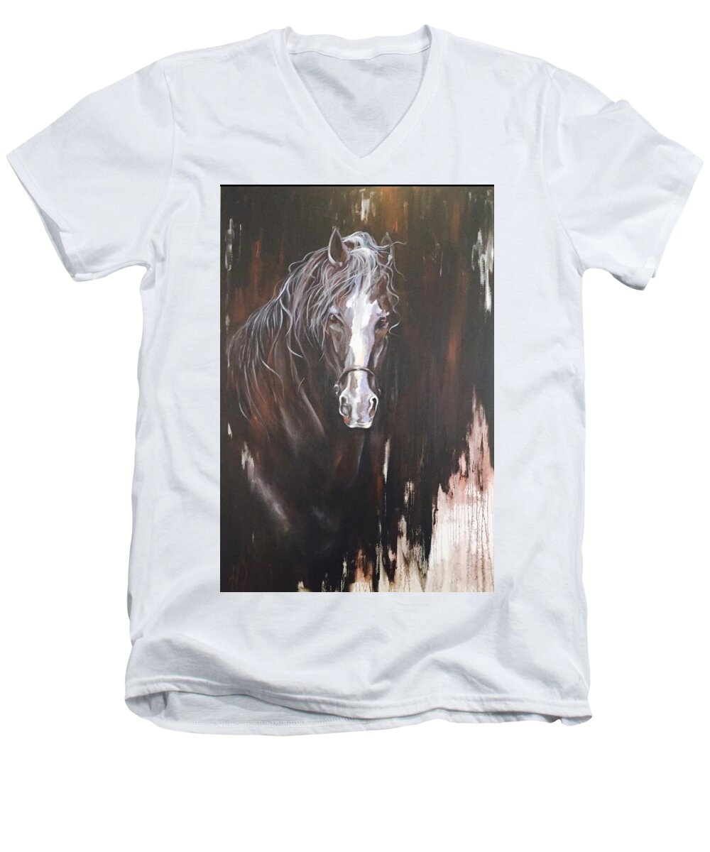 Horse Men's V-Neck T-Shirt featuring the painting Standing Firm by Heather Roddy