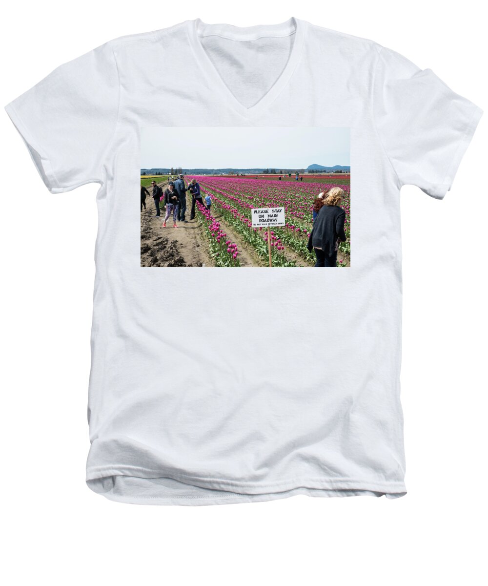 Do Not Walk Between Rows Men's V-Neck T-Shirt featuring the photograph Do Not Walk Between Rows by Tom Cochran