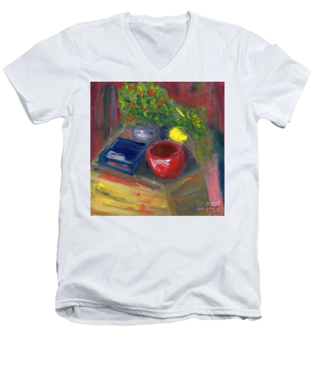 Still Life Men's V-Neck T-Shirt featuring the painting Still Life by Ania M Milo