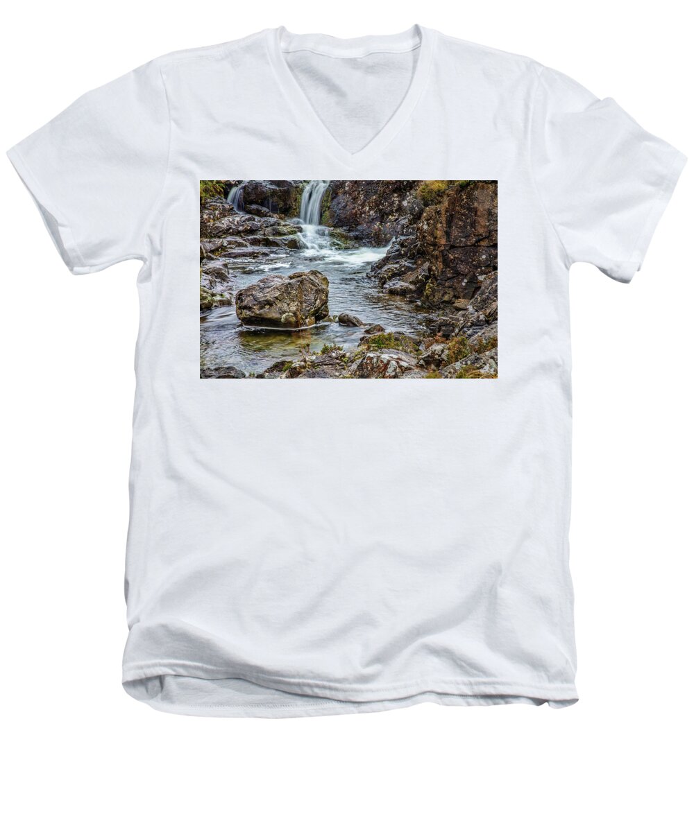 Stone And Waterfall Men's V-Neck T-Shirt featuring the photograph Stone and waterfall #h5 by Leif Sohlman