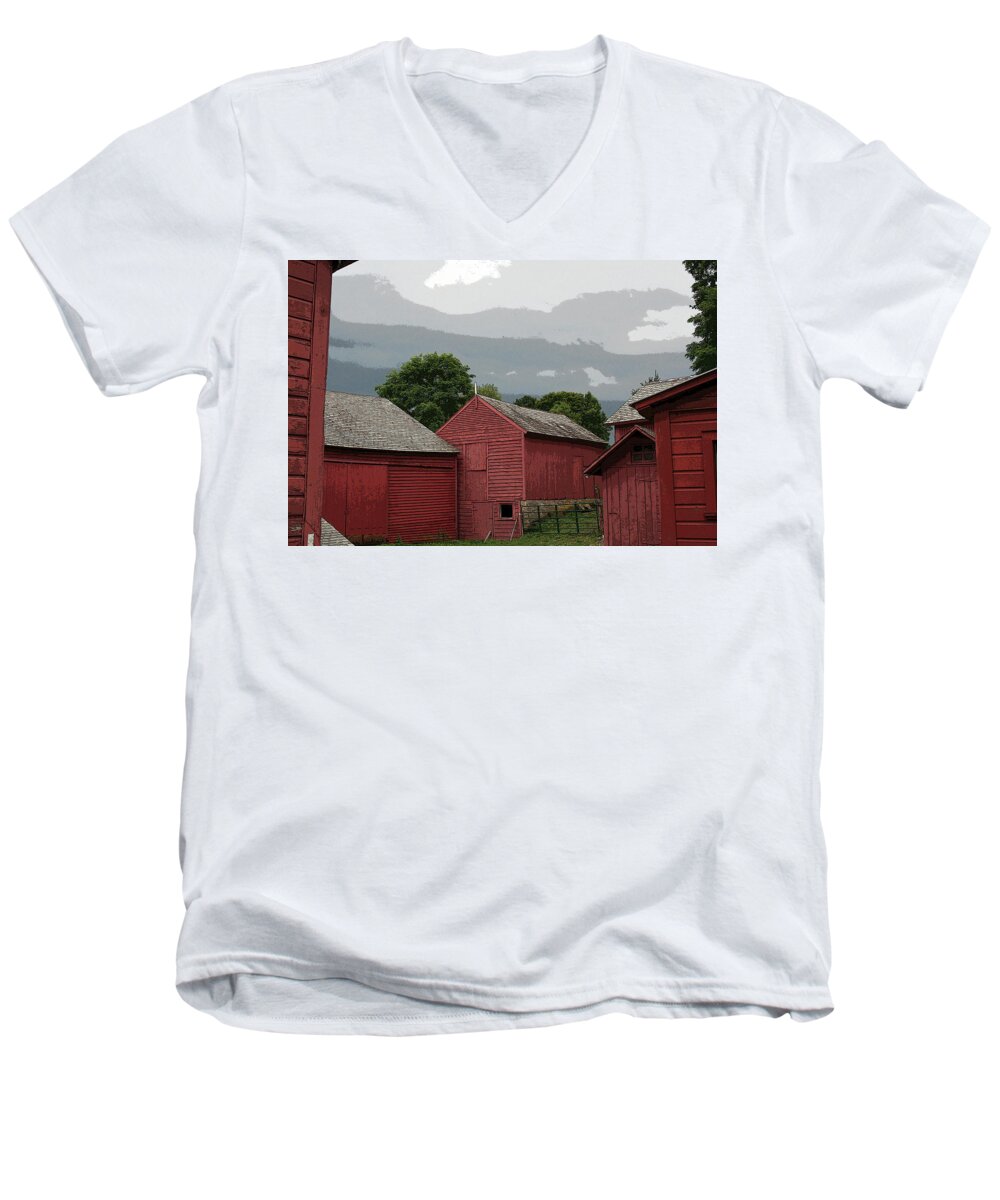 Barn Men's V-Neck T-Shirt featuring the photograph Storm Brewing - altered by Aggy Duveen