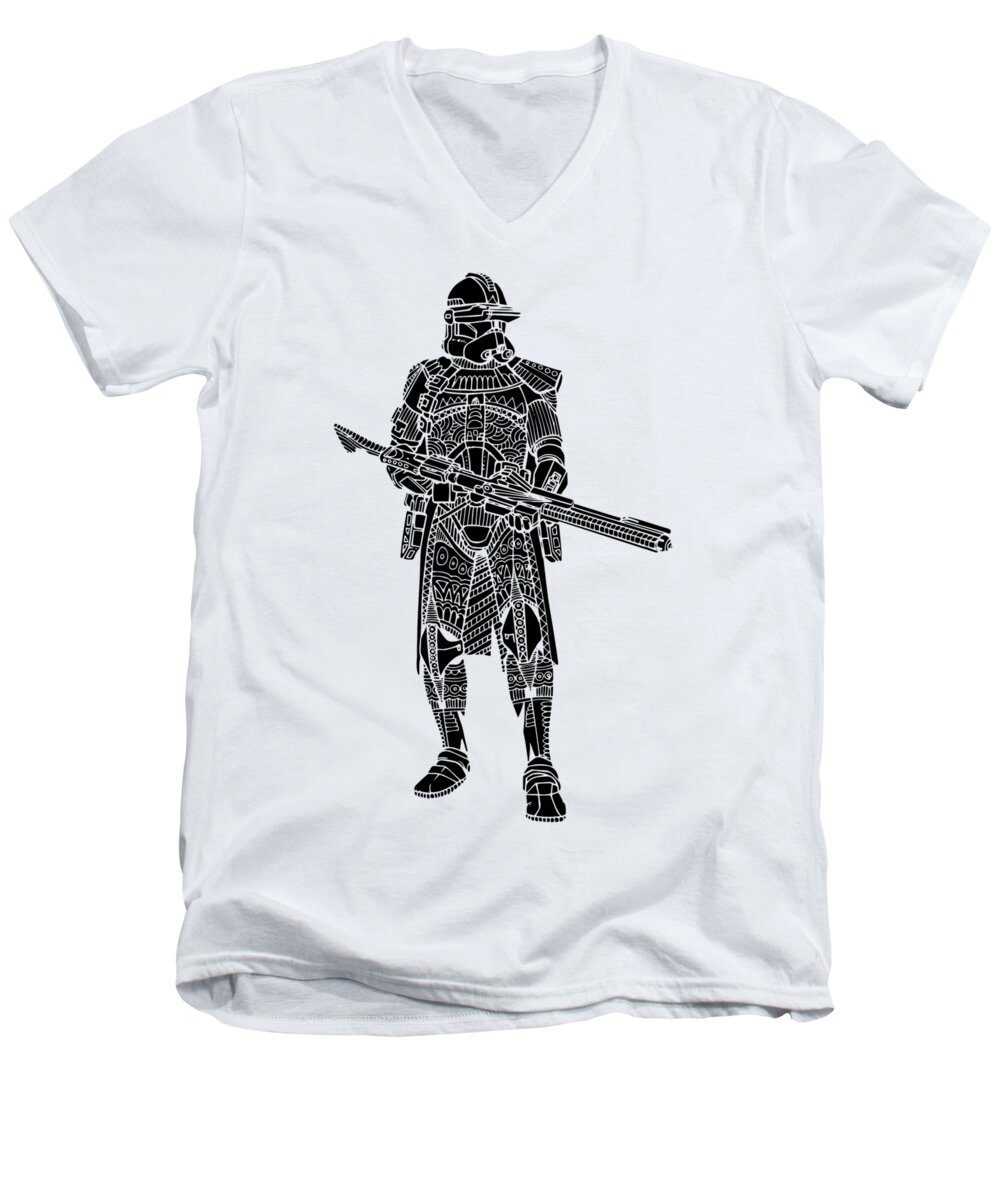 Stormtrooper Men's V-Neck T-Shirt featuring the mixed media Stormtrooper Samurai - Star Wars Art - Black by Studio Grafiikka