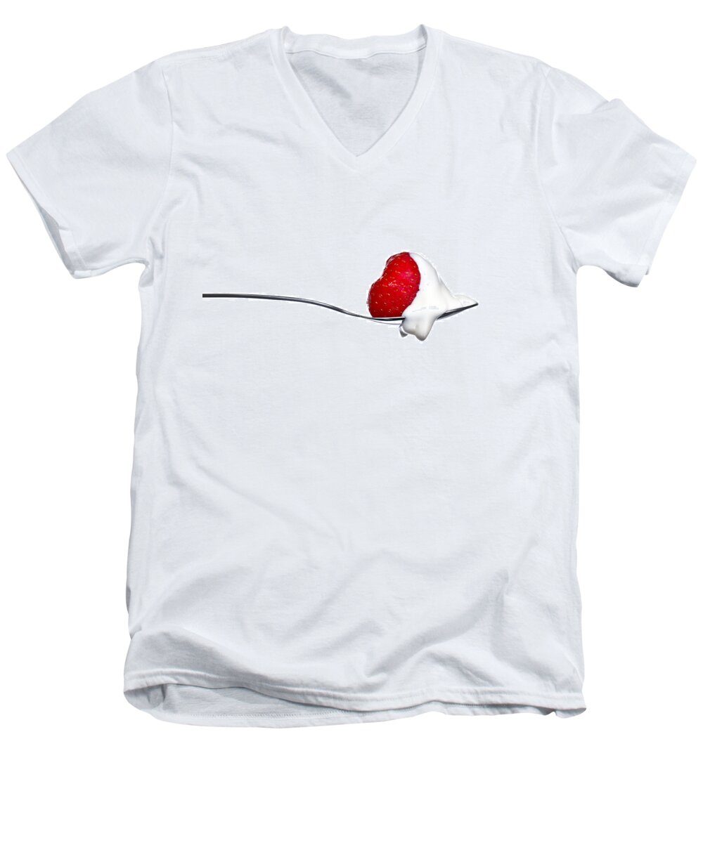 Aphrodisiac Men's V-Neck T-Shirt featuring the photograph Strawberry and Cream by Gert Lavsen