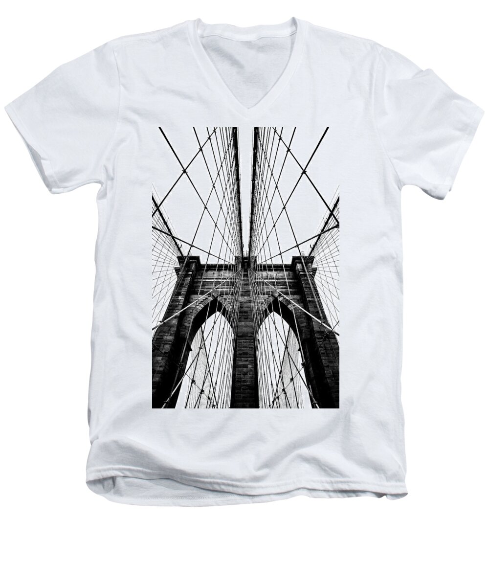 Brooklyn Bridge Men's V-Neck T-Shirt featuring the photograph Strong Perspective by Az Jackson