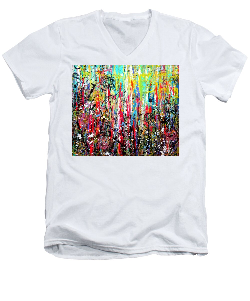 Sugar Men's V-Neck T-Shirt featuring the painting Sugar Rush by Angie Wright