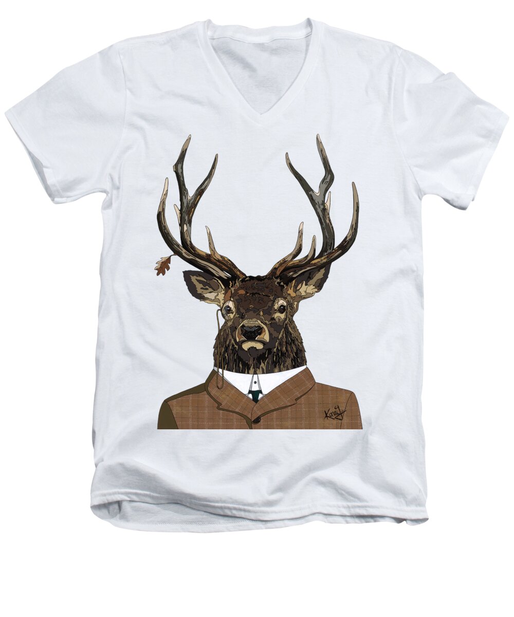 Buck Men's V-Neck T-Shirt featuring the painting Suited by Konni Jensen