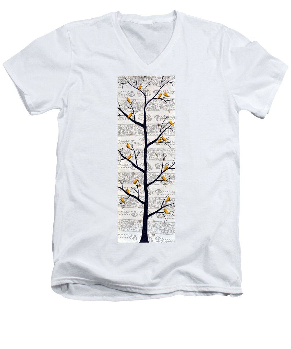 Flowering Tree Men's V-Neck T-Shirt featuring the painting Sukhvan by Sumit Mehndiratta