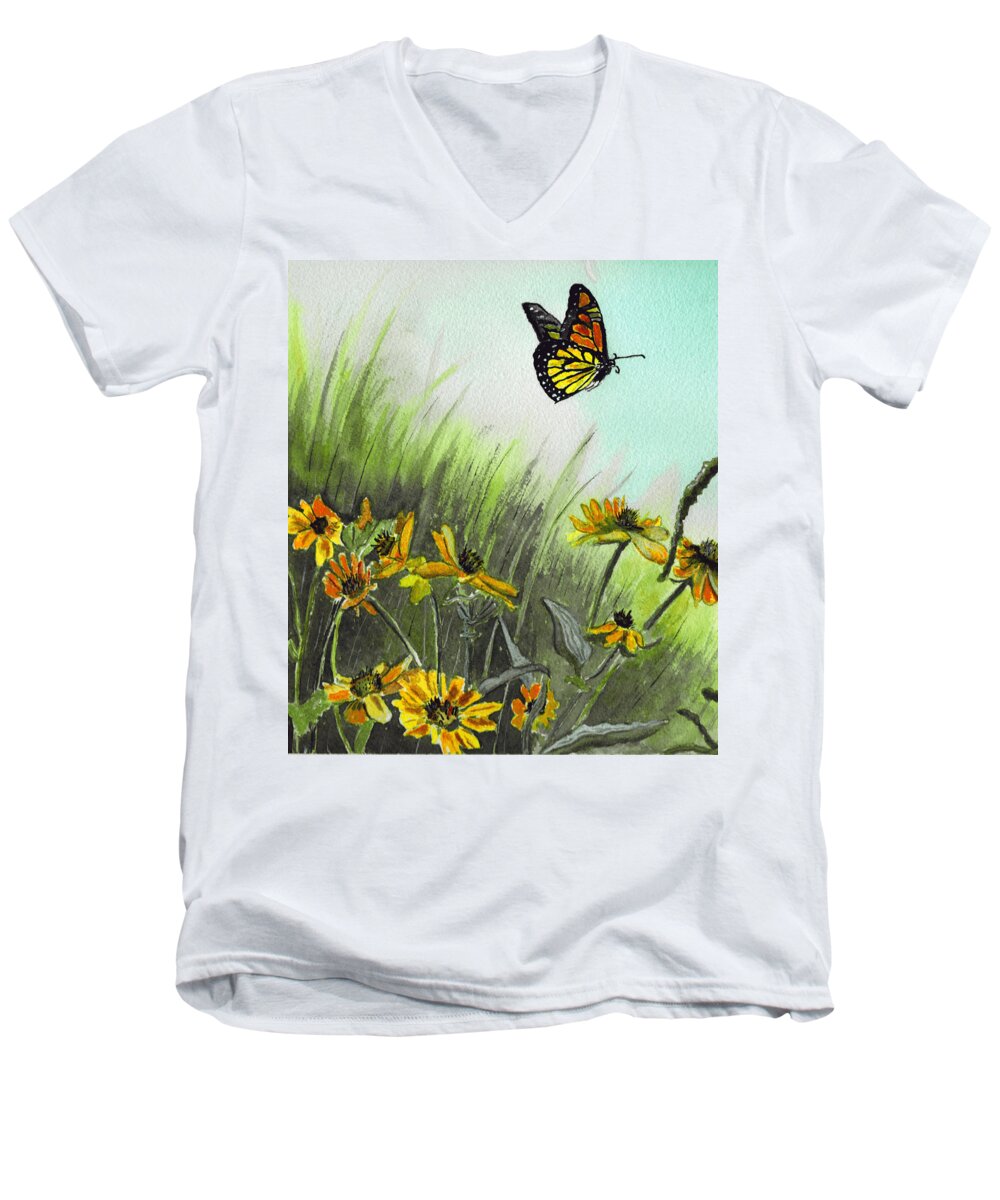 Landscape Men's V-Neck T-Shirt featuring the painting Summer Flight by Brenda Owen