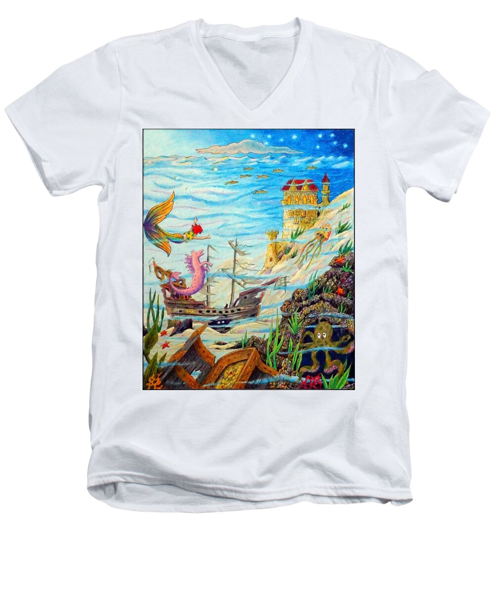 Mermaid Men's V-Neck T-Shirt featuring the painting Sunken Ships by Matt Konar