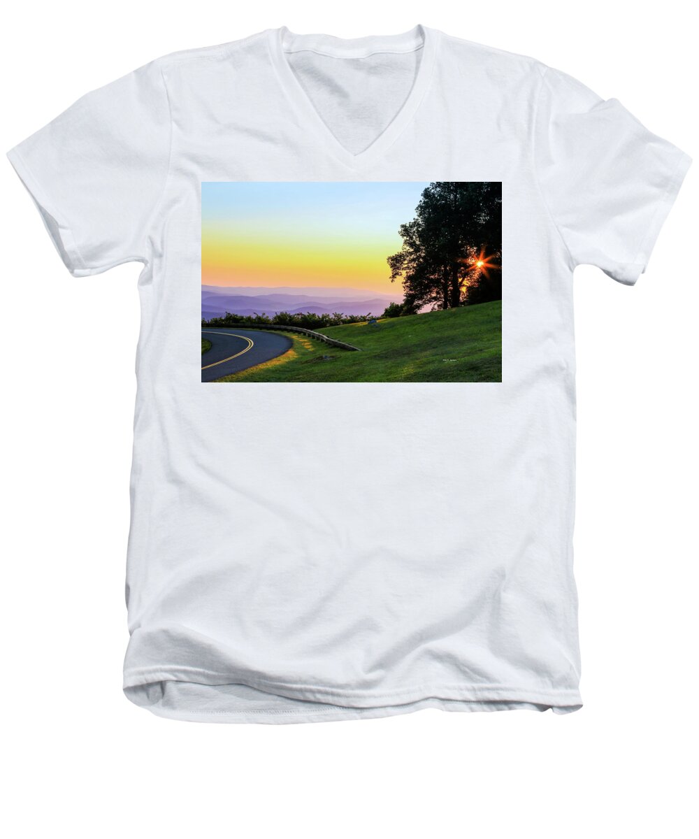 Sunrise Men's V-Neck T-Shirt featuring the photograph Sunrise Waves by Dale R Carlson