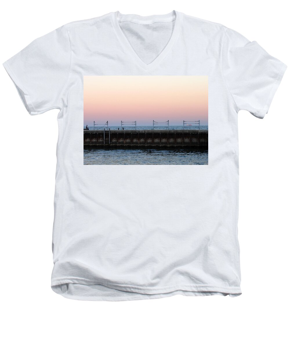 Chicago Men's V-Neck T-Shirt featuring the photograph Sunset at Diversey Harbor by Laura Kinker