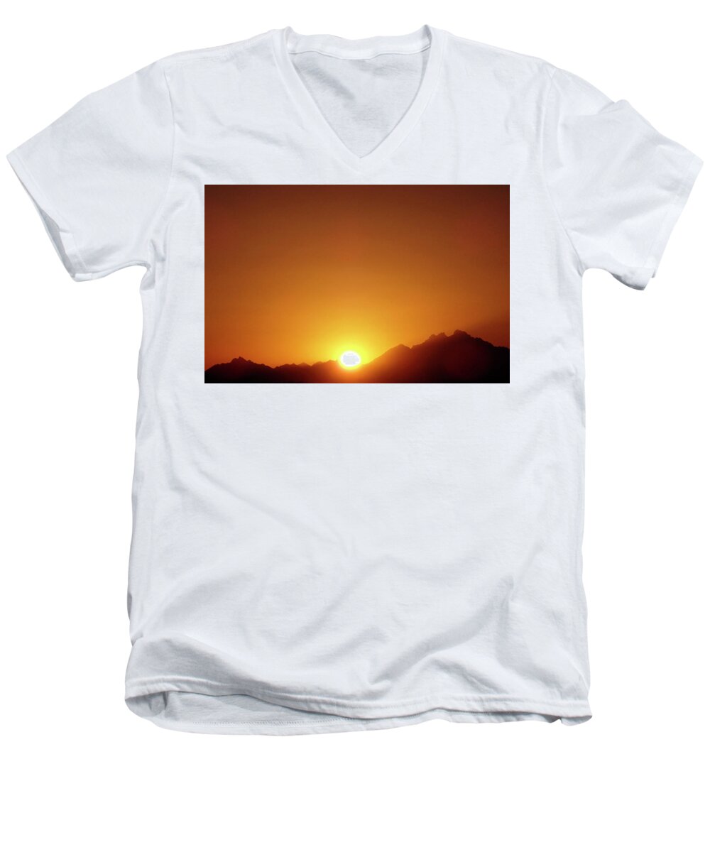 Sunset Men's V-Neck T-Shirt featuring the photograph Sunset Over Sahara by Johanna Hurmerinta