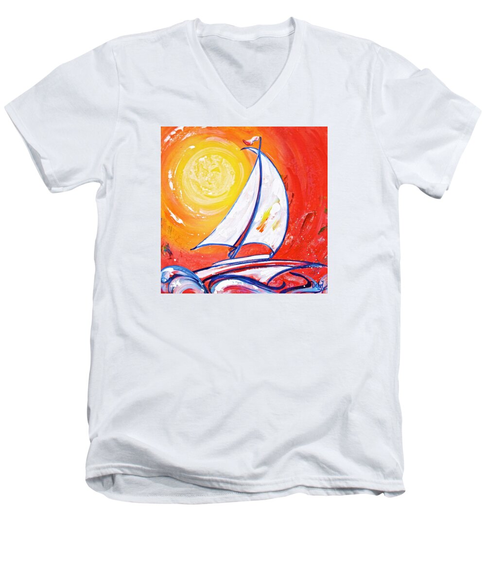 Sunset Sail Men's V-Neck T-Shirt featuring the painting Sunset Sail by Debi Starr