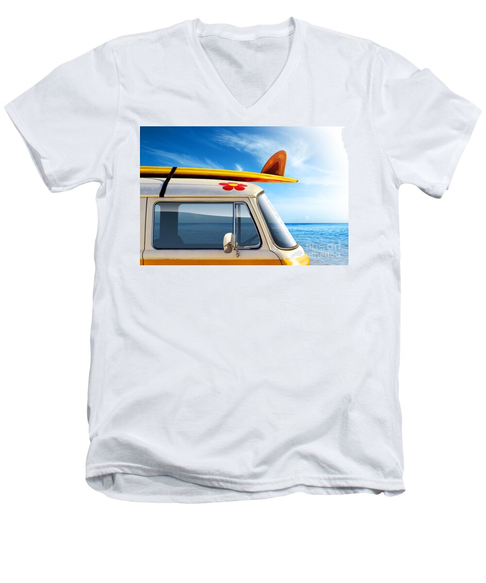 60ties Men's V-Neck T-Shirt featuring the photograph Surf Van by Carlos Caetano