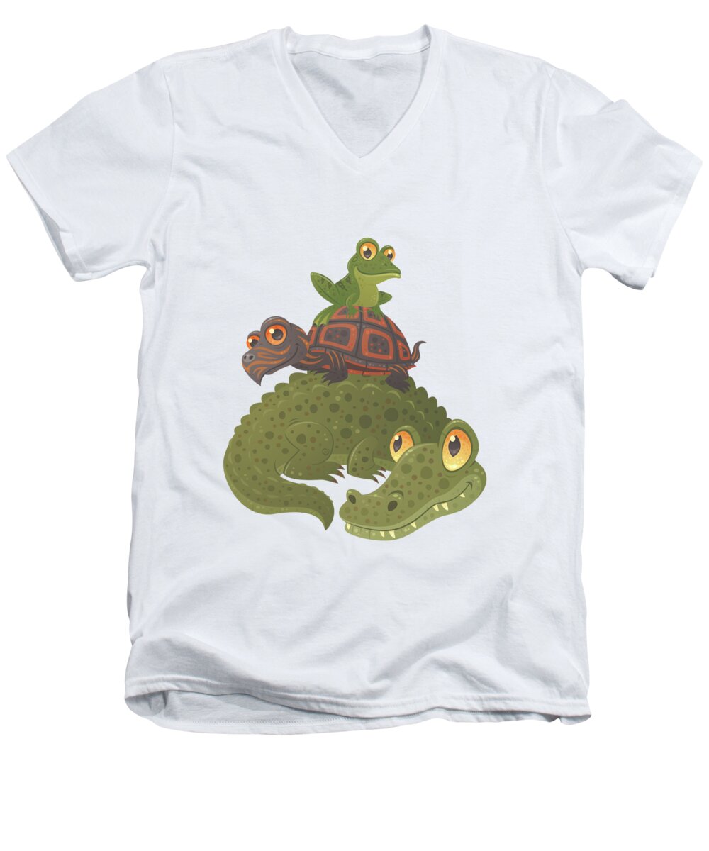 Alligator Men's V-Neck T-Shirt featuring the digital art Swamp Squad by John Schwegel